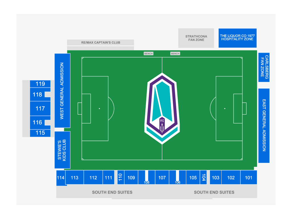 Venue seating chart for Pacific FC for reference only
